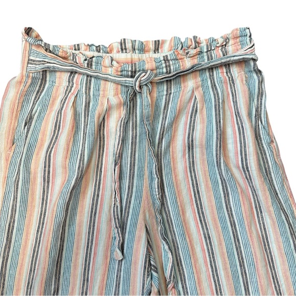 Zac & Rachel striped linen blend cropped wide-leg pants with paperbag waist M - Picture 4 of 9